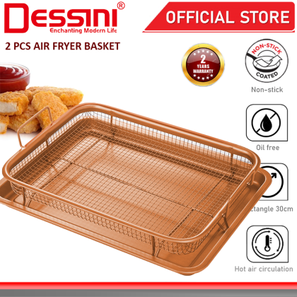 DESSINI ITALY Pcs Copper Crispy Mesh Tray Air Fryer Oven Non-Stick Baking  Grill Deep Basket Oil Drainer Cooling Rack
