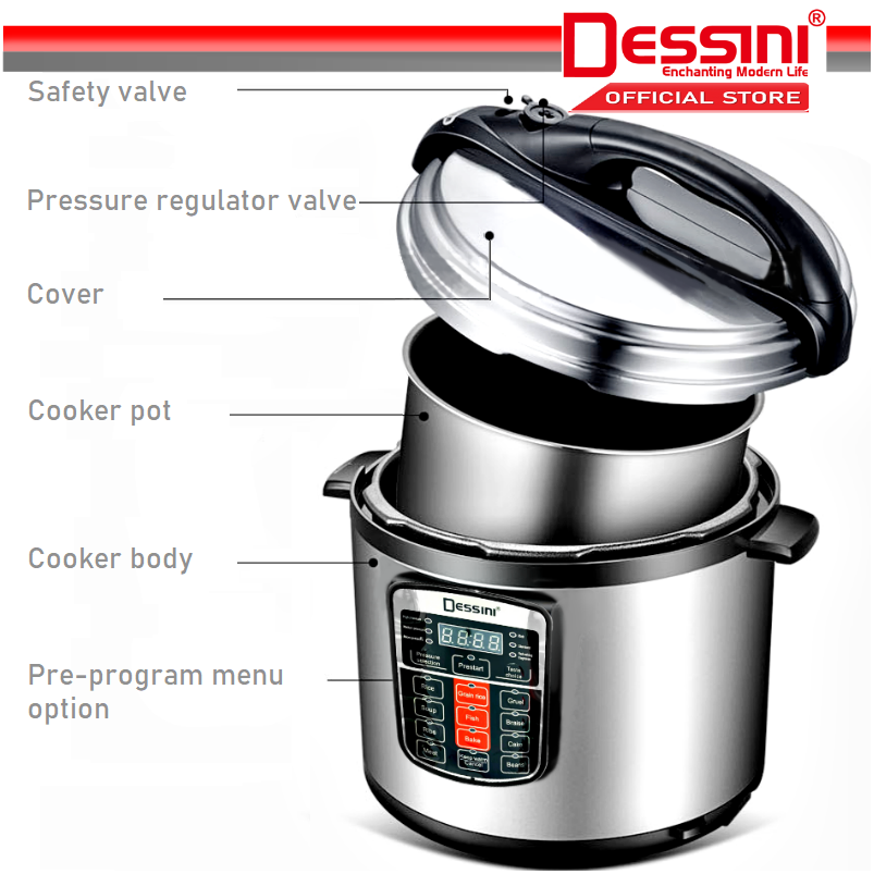 DESSINI ITALY 10 IN 1 8L Electric Digital Pressure Cooker Nonstick
