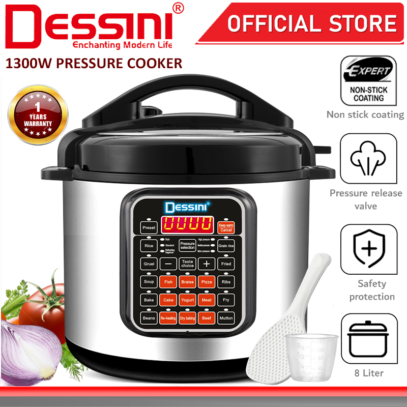 DESSINI ITALY 10 IN 8L Electric Digital Pressure Cooker Non-stick  Stainless Steel Inner Pot Rice Cooker Steamer DS-479