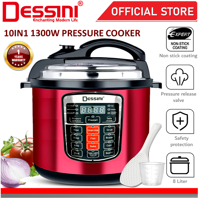 DESSINI ITALY 10 IN 1 8L Electric Digital Pressure Cooker Nonstick