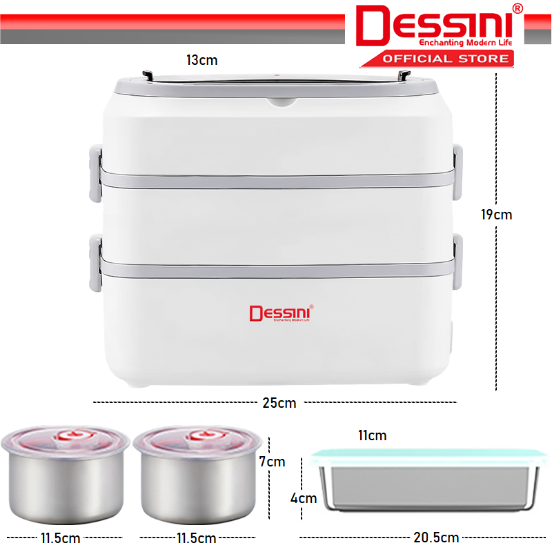 DESSINI ITALY 2L Electric Rice Cooker Lunch Box Non Stick Stainless Steel Inner Pot with Steamer