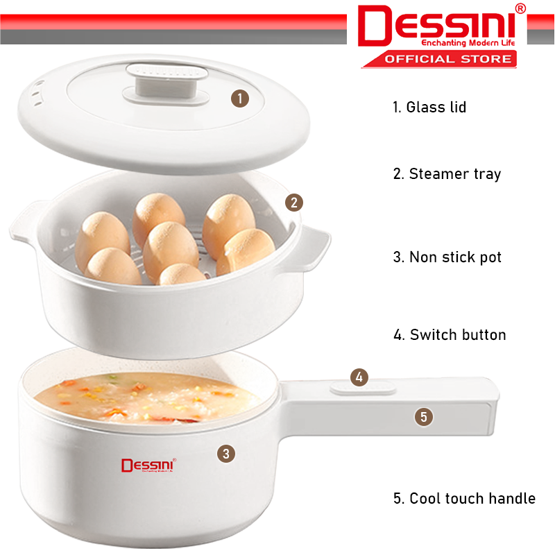 DESSINI ITALY Electric Cooker Steamboat Hot Pot Non Stick Frying Wok
