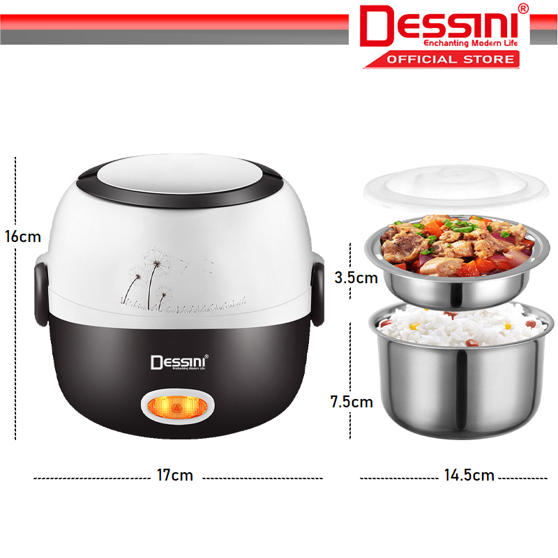 DESSINI ITALY 1.3L Electric Rice Cooker Lunch Box Non Stick Stainless Steel Inner Pot with