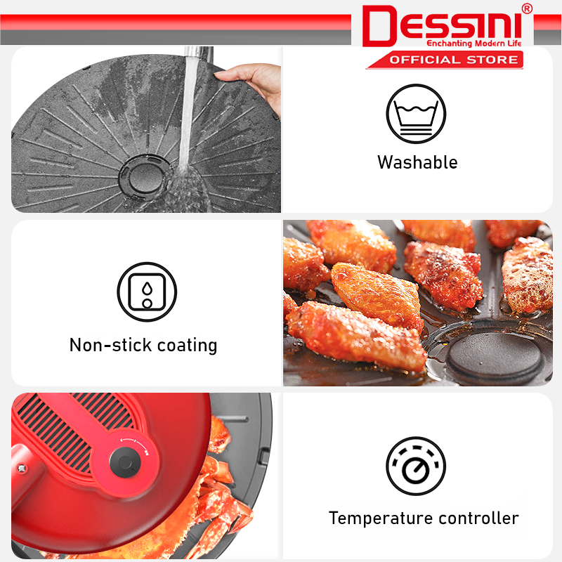 DESSINI ITALY Infrared Electric BBQ Grill Steak Frying Pan Teppanyaki