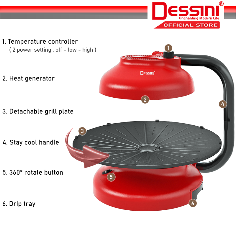 DESSINI ITALY Infrared Electric BBQ Grill Steak Frying Pan Teppanyaki