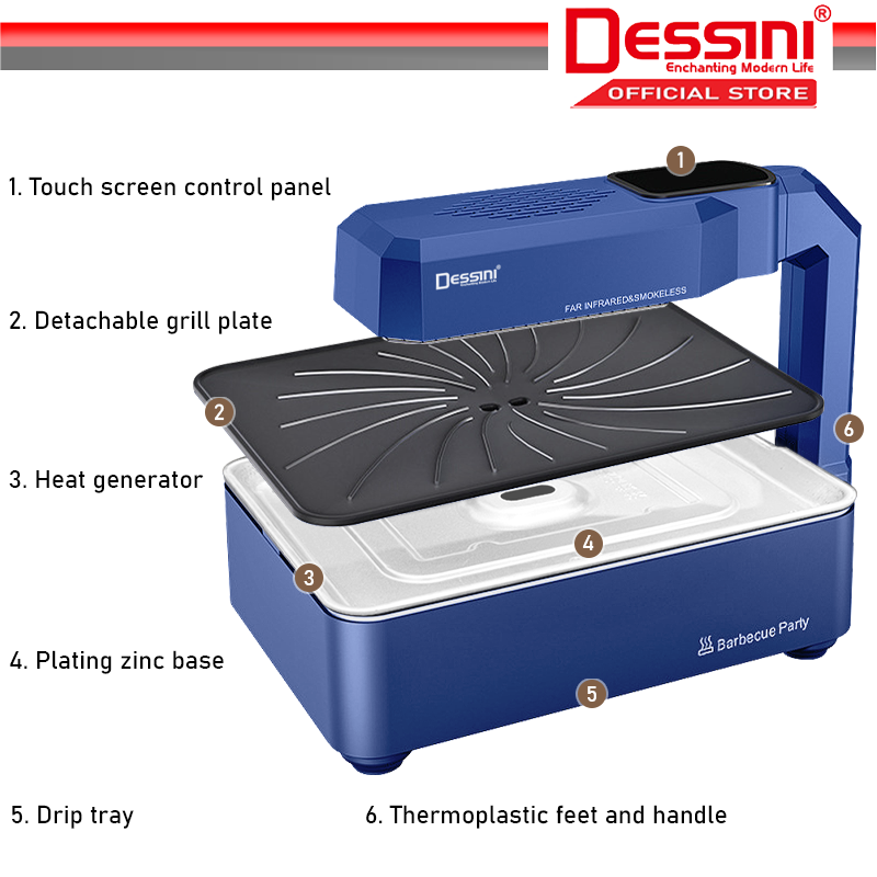 DESSINI ITALY Infrared Electric BBQ Grill Frying Steak Pan Teppanyaki