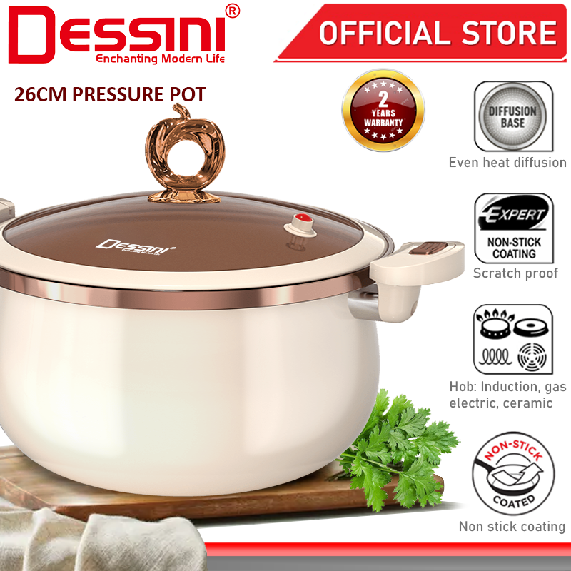 DESSINI ITALY 26CM Pressure Cooker Casserole Induction Non Stick Die Cast  Aluminium Pot Bowl Pan Cookware Cover Periuk DS-F3604